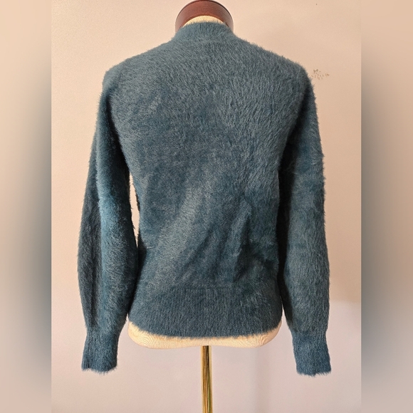 BANANA REPUBLIC Dark Teal Fuzzy Sweater with Gold Button Shoulder Detail.Size XS - Picture 5 of 9